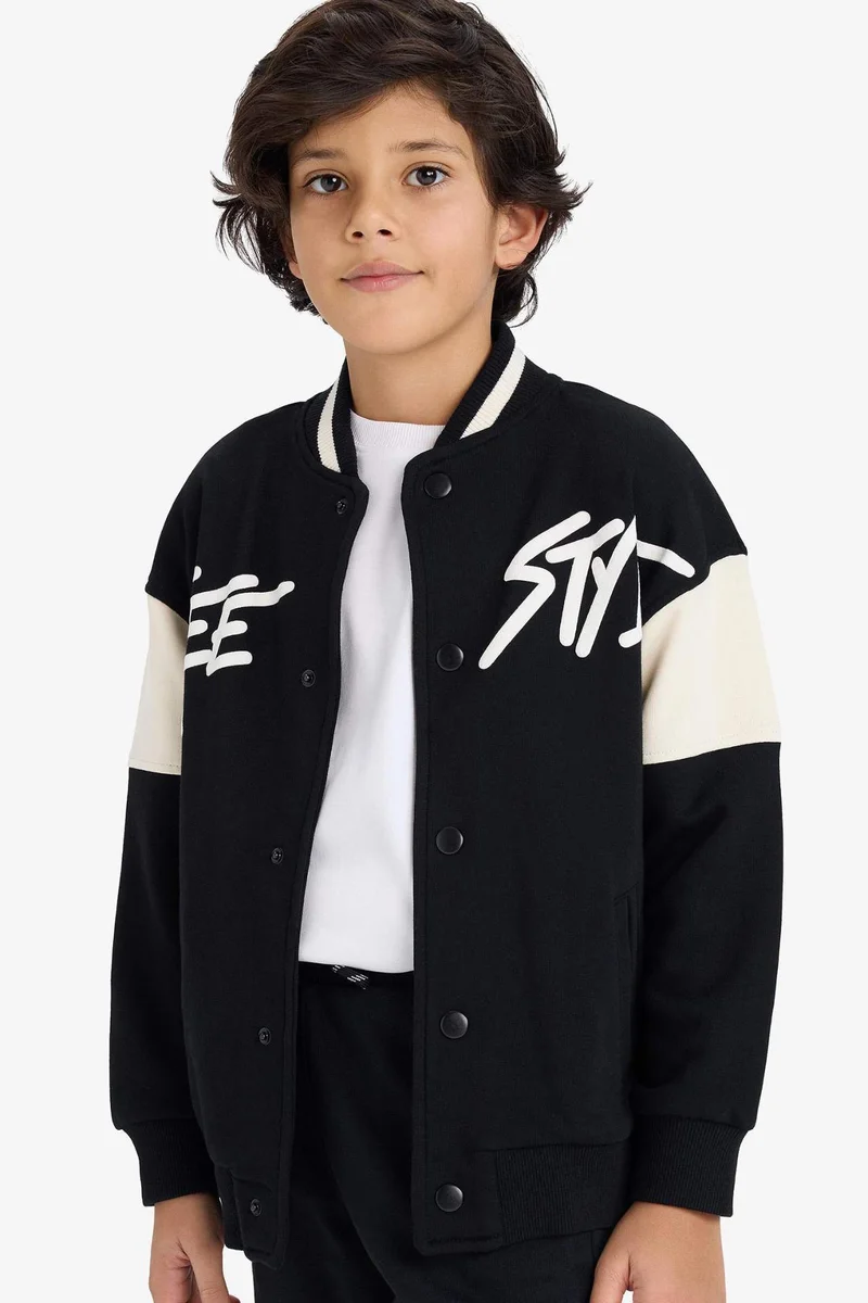 ديفاكتو Boy Printed College Collar Bomber Cardigan