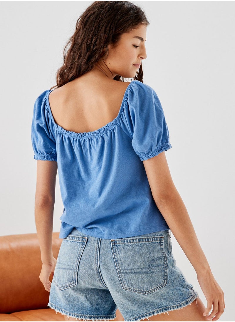 American Eagle - Button Detail Puff Sleeve Top - Image 1
