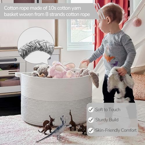 INDRESSME XXXLarge Cotton Rope Basket 21.7" x 21.7" x 13.8" Woven Baby Laundry Basket for Blankets Toys Storage Baskets with Handle Comforter Cushions Storage Bins Thread Laundry Hamper-Black Stitch - Image 2