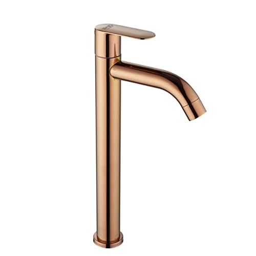SPAZIO Rose Gold PVD Coated Opal SS-304 Tall Pillar Cock Tap with Long Spout & 12 Inches Tall Body Tall Boy Extended Pillar Tap Faucet - Image 1