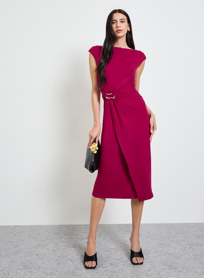 Styli Red Metal Decor Detail Sheath Midi Dress - Image 1