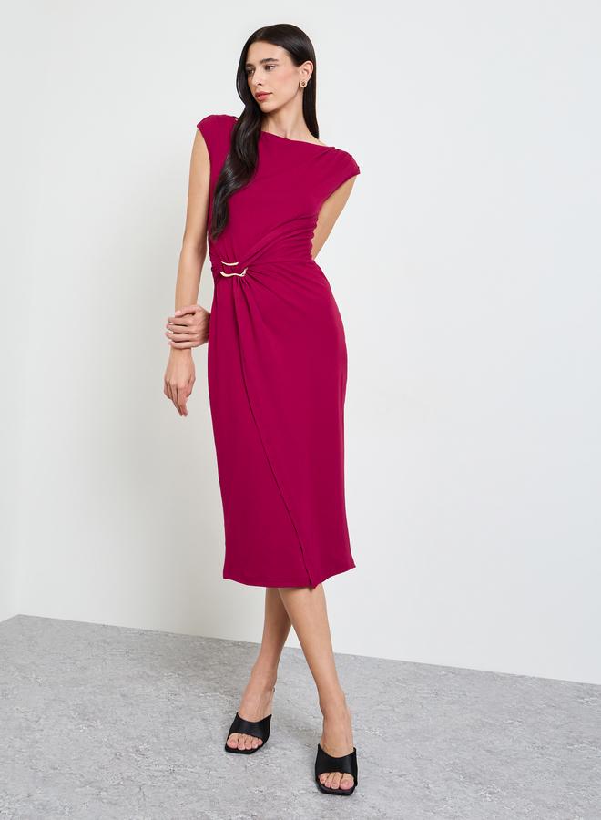 Styli Red Metal Decor Detail Sheath Midi Dress - Image 3