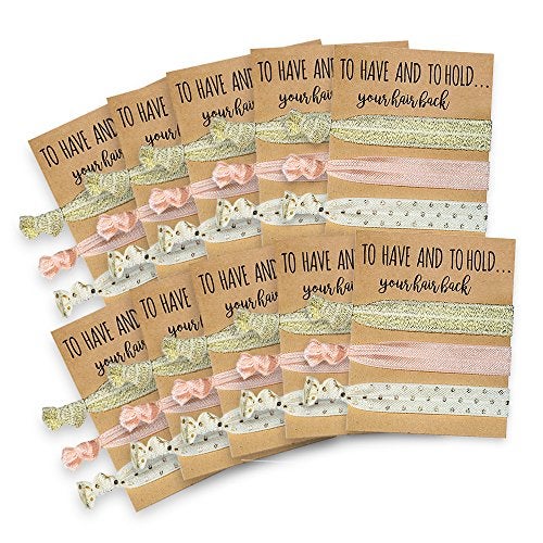 Pop Fizz Designs Bridesmaid Gifts Hair Tie Cards | Pink & Gold | Bachelorette Party Favors | Wedding Party and Bridal Shower Favors (10 pack) - Image 1