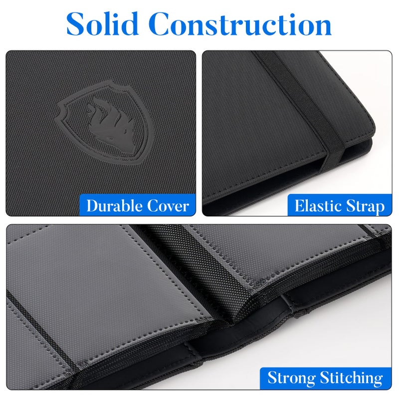 Fabmaker Premium 9 Pocket Card Binder for 360 Cards, Fabmaker PU Cover Trading Card Binder, Sturdy Card Collection Album, Sleek Card Holder Folders for Game Cards & Sports Cards, Black - Image 2
