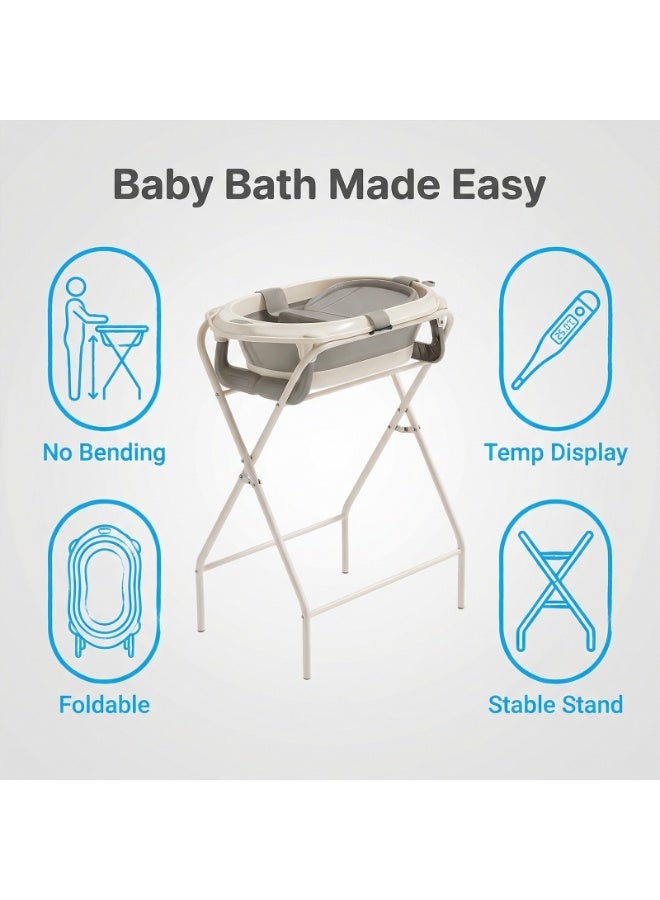 CHIYLE 7-in-1 Baby Bathtub Stand Set with Thermo-Sensitive Feature – No-Bending Baby Bathing Table, Includes Scoop, Bucket, Bath Mat, Washbasin, Bathtub, Stand & Coat Hangers - Image 5