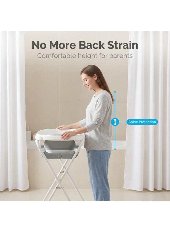 CHIYLE 7-in-1 Baby Bathtub Stand Set with Thermo-Sensitive Feature – No-Bending Baby Bathing Table, Includes Scoop, Bucket, Bath Mat, Washbasin, Bathtub, Stand & Coat Hangers - Image 2