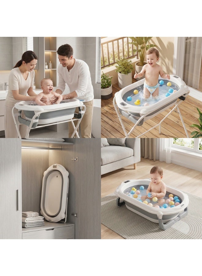 CHIYLE 7-in-1 Baby Bathtub Stand Set with Thermo-Sensitive Feature – No-Bending Baby Bathing Table, Includes Scoop, Bucket, Bath Mat, Washbasin, Bathtub, Stand & Coat Hangers - Image 3