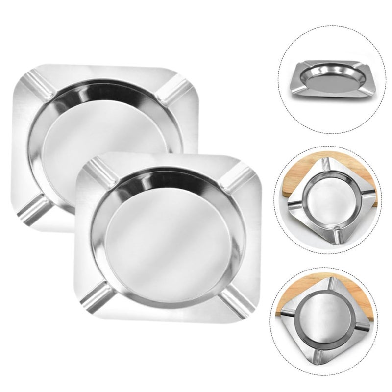 2Pcs Stainless Steel Ashtray Portable with Slot Design for Home Office Bar Outdoor Use - Image 3