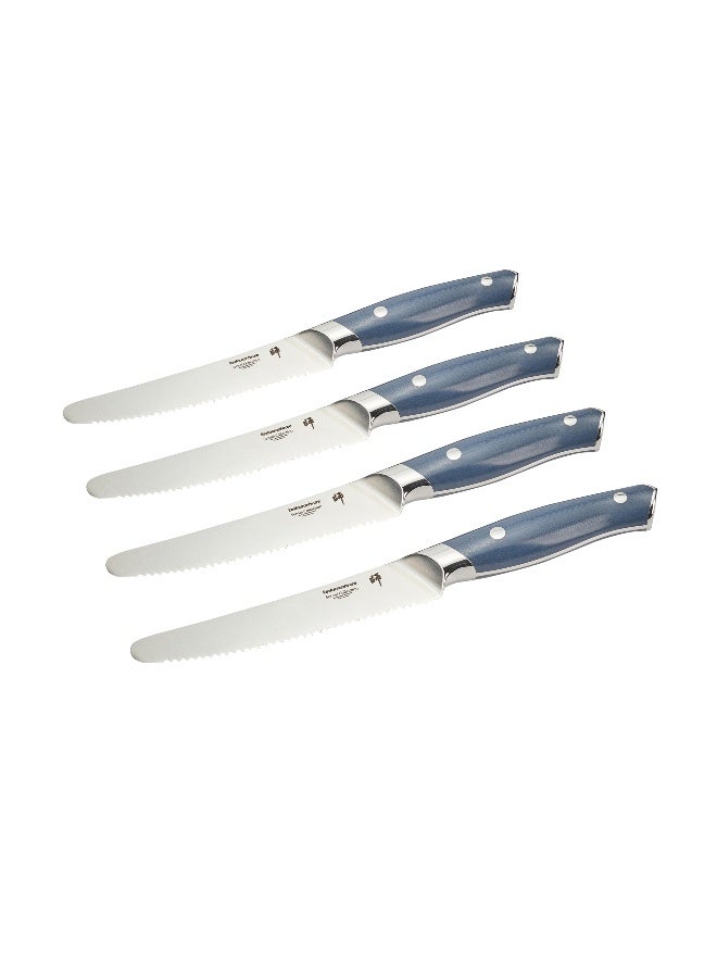 Restaurantware Sensei 5.5 Inch Steak Knives, 4 Sharp Steak Knife Set - No Stain, Weighted, Blue German Steel Serrated Knives, Ergonomic Handle, For Meats Or Entrees  - Image 2