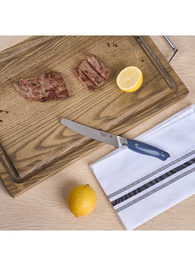 Restaurantware Sensei 5.5 Inch Steak Knives, 4 Sharp Steak Knife Set - No Stain, Weighted, Blue German Steel Serrated Knives, Ergonomic Handle, For Meats Or Entrees  - Image 3