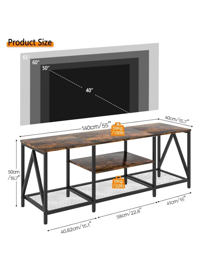 هيكسدريم طاولة حامل تلفزيون 140 × 70 × 60 سم للتلفزيون حتى 75 بوصة وأرفف تخزين ومركز ترفيهي حديث وطاولة وحدة تحكم تلفزيونية صناعية لغرفة المعيشة المنزلية - Image 2