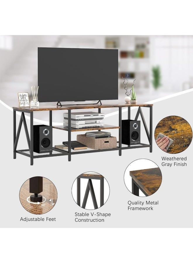 هيكسدريم طاولة حامل تلفزيون 140 × 70 × 60 سم للتلفزيون حتى 75 بوصة وأرفف تخزين ومركز ترفيهي حديث وطاولة وحدة تحكم تلفزيونية صناعية لغرفة المعيشة المنزلية - Image 3
