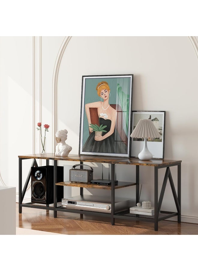 هيكسدريم طاولة حامل تلفزيون 140 × 70 × 60 سم للتلفزيون حتى 75 بوصة وأرفف تخزين ومركز ترفيهي حديث وطاولة وحدة تحكم تلفزيونية صناعية لغرفة المعيشة المنزلية - Image 1