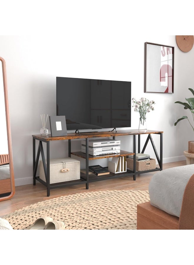 هيكسدريم طاولة حامل تلفزيون 140 × 70 × 60 سم للتلفزيون حتى 75 بوصة وأرفف تخزين ومركز ترفيهي حديث وطاولة وحدة تحكم تلفزيونية صناعية لغرفة المعيشة المنزلية - Image 4