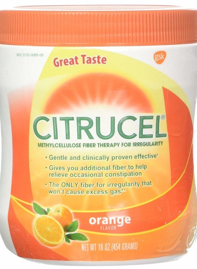Citrucel Fiber Powder for Occasional Constipation Relief, Methylcellulose Fiber Powder, Orange Flavor - 16 Ounces - Image 1