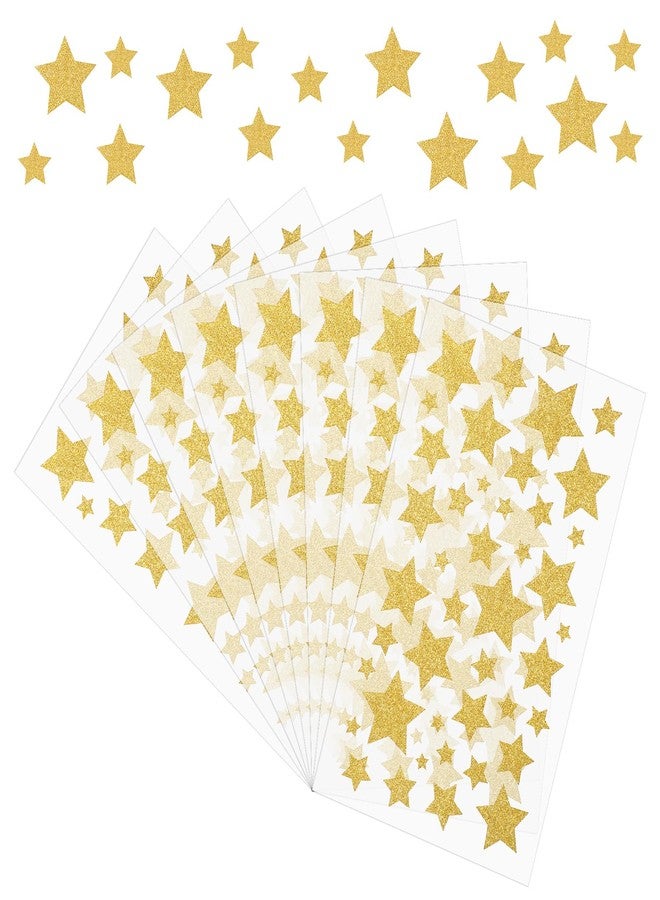 Elegaperma 8 Sheets Gold Star Stickers Small,Holographic Gold Star Stickers,5 Sizes Self-Adhesive Glitter Golden Stars Sticker for Kids Reward and School Classroom Teacher Students Supplies - Image 1