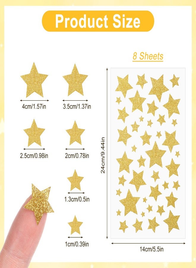 Elegaperma 8 Sheets Gold Star Stickers Small,Holographic Gold Star Stickers,5 Sizes Self-Adhesive Glitter Golden Stars Sticker for Kids Reward and School Classroom Teacher Students Supplies - Image 2