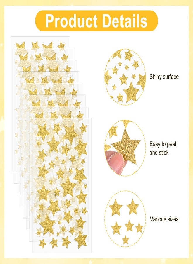 Elegaperma 8 Sheets Gold Star Stickers Small,Holographic Gold Star Stickers,5 Sizes Self-Adhesive Glitter Golden Stars Sticker for Kids Reward and School Classroom Teacher Students Supplies - Image 3
