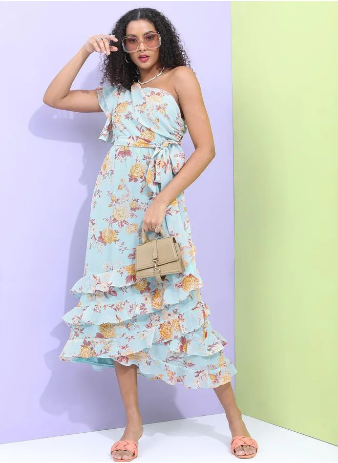 طوكيو توكيز One Shoulder Neck Ruffled Tiered Midi Dress