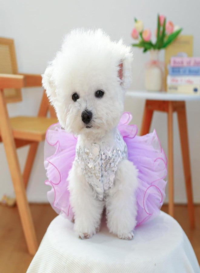Furbabycare® Elegant Sweet Puppy Dog Blingbling Princess Skirt Pet Dog Lace Cake Camisole Tutu Dress A-Purple Small - Image 5