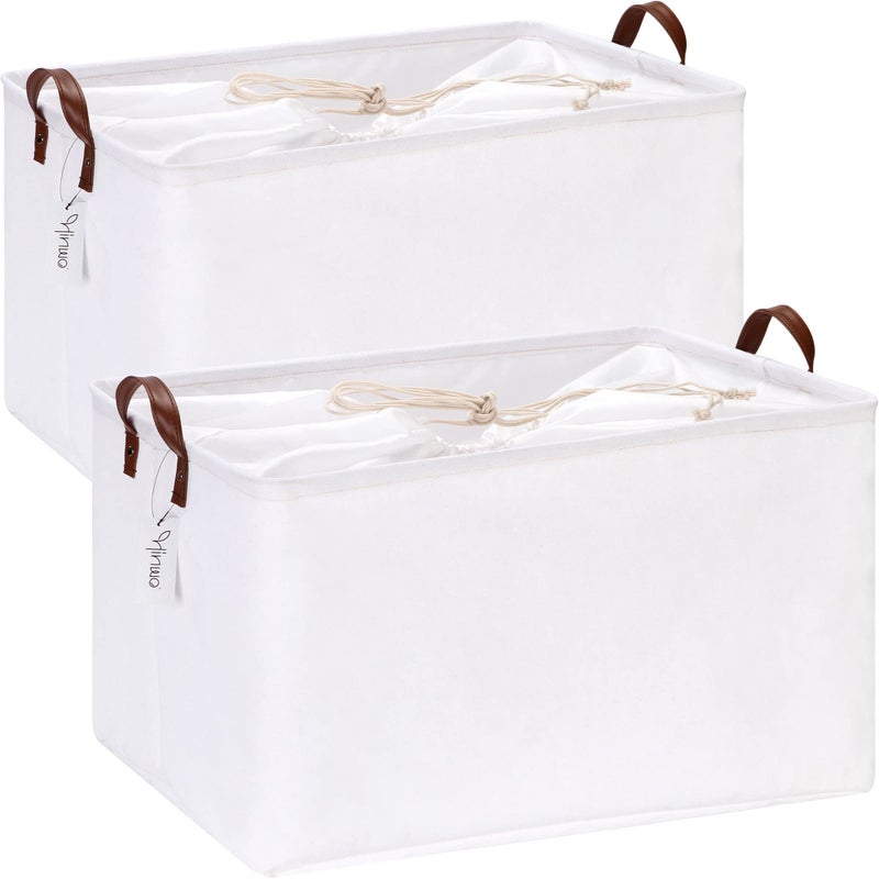 Hinwo 2Pack Extra Large Canvas Fabric Storage Baskets with Handles 70L Oversized Storage Bins Collapsible Storage Box Clothes Toys Blankets Organizers 22 x 15 x 13 inches White
