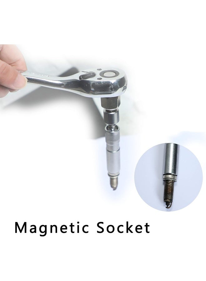 DPTOOL 14mm Magnetic Thin Walled Spark Plug Socket Universal Joint 3/8-Inch Drive 12 Point Swivel Socket Removal Tool - Image 3