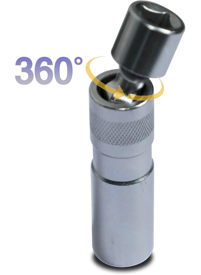 DPTOOL 14mm Magnetic Thin Walled Spark Plug Socket Universal Joint 3/8-Inch Drive 12 Point Swivel Socket Removal Tool - Image 4