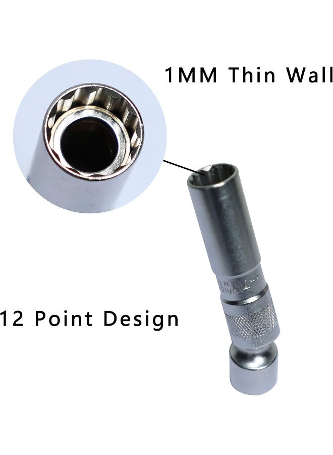 DPTOOL 14mm Magnetic Thin Walled Spark Plug Socket Universal Joint 3/8-Inch Drive 12 Point Swivel Socket Removal Tool - Image 2