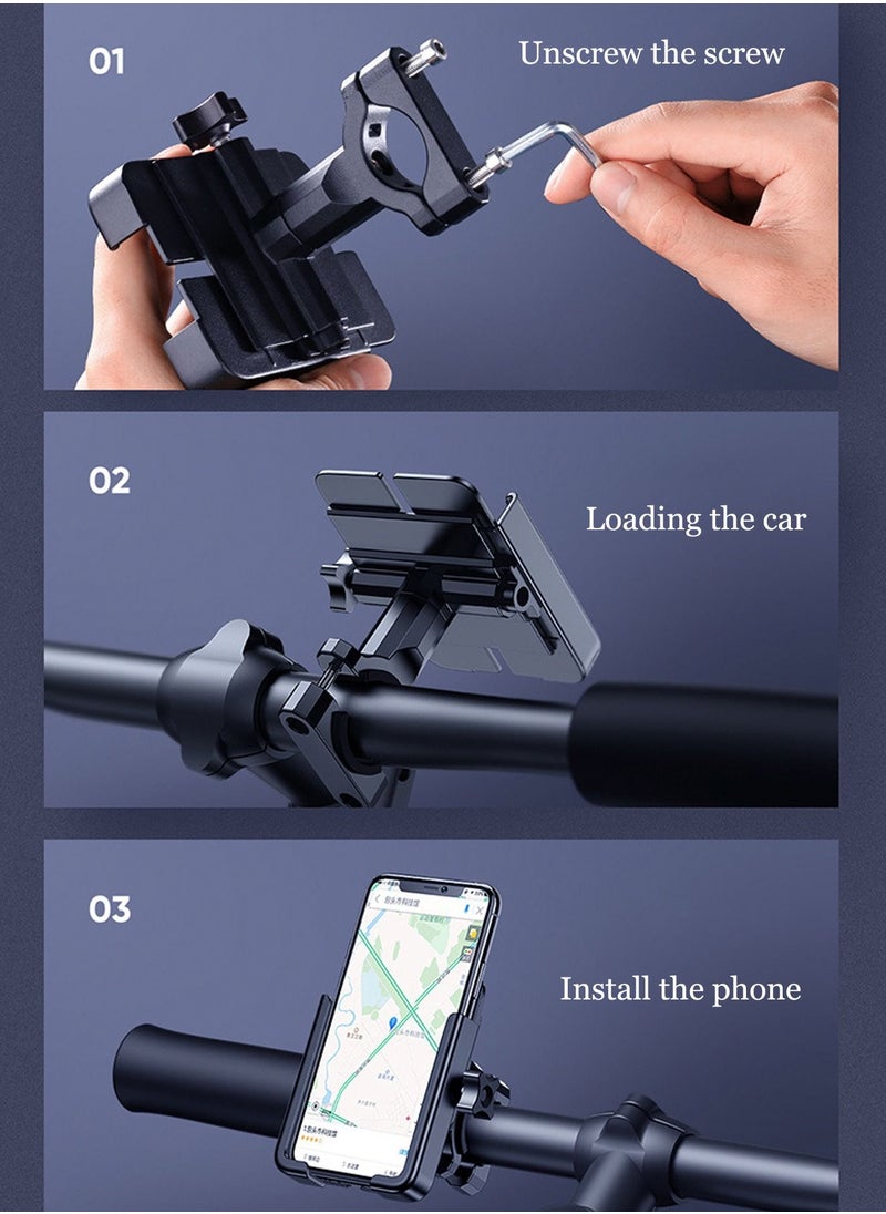 Bicycle Metal Mobile Phone Bracket, Strong Combined Force, Widened Arm Span, 360 Degree Free Rotation Without Dead Angle, Free Conversion Of Horizontal And Vertical Screen Bracket, Black