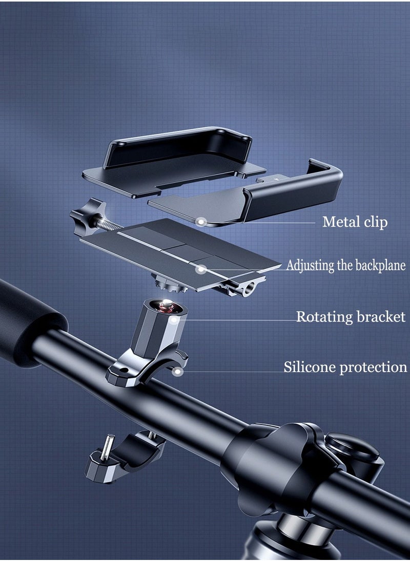 Bicycle Metal Mobile Phone Bracket, Strong Combined Force, Widened Arm Span, 360 Degree Free Rotation Without Dead Angle, Free Conversion Of Horizontal And Vertical Screen Bracket, Black
