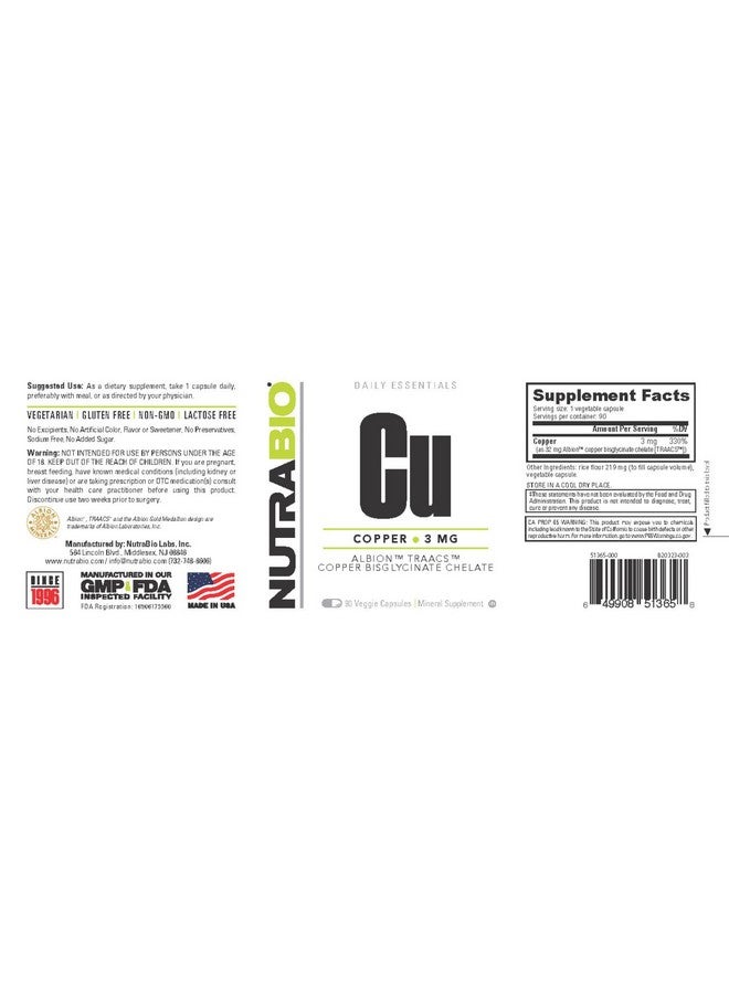 NutraBio مركب النحاس (3 ملغ) دعم المناعة 90 كبسولة - Image 4