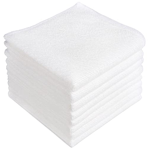 AIDEA Microfiber Cleaning Cloth White 8PK Absorbent Lint Free Rags Scratch Free Streak Free Microfiber Towels Dish Towels White 115inx115in