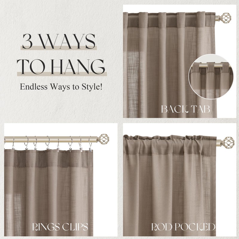 Jowels Dark Taupe Linen Curtains 84 inch Length 2 Panels Set Modern Farmhouse Living Room Drapes Light Filtering Rod Pocket Back Tab Filtering Privacy Semi Sheer Curtain 84 inches Long - Image 5