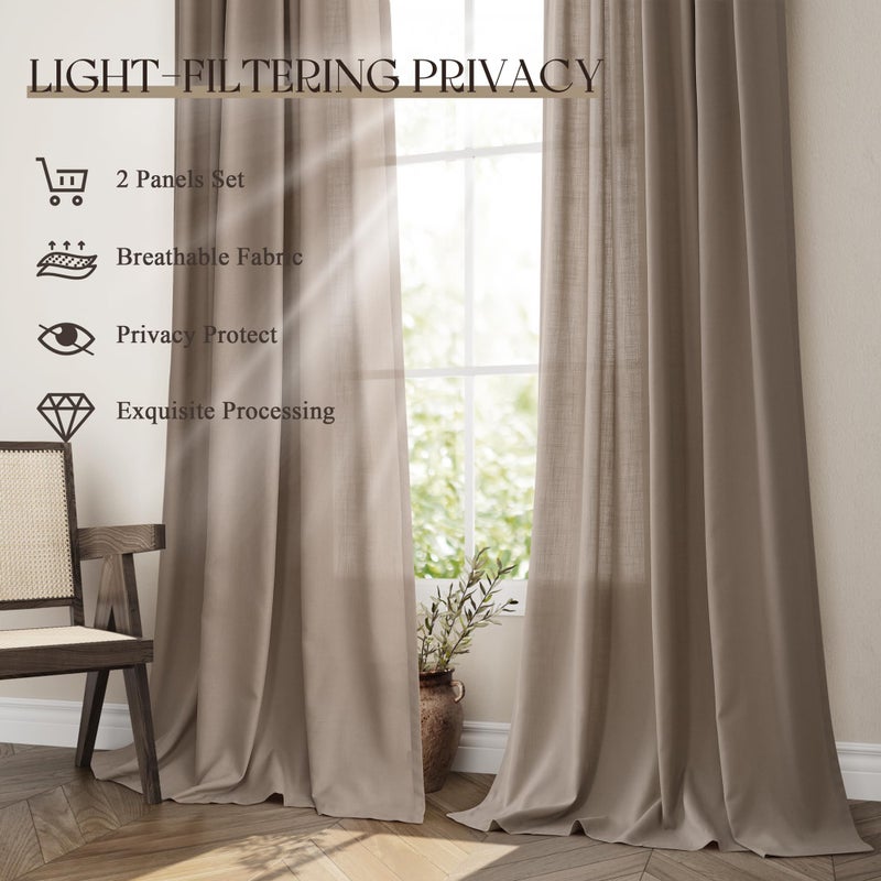 Jowels Dark Taupe Linen Curtains 84 inch Length 2 Panels Set Modern Farmhouse Living Room Drapes Light Filtering Rod Pocket Back Tab Filtering Privacy Semi Sheer Curtain 84 inches Long - Image 4
