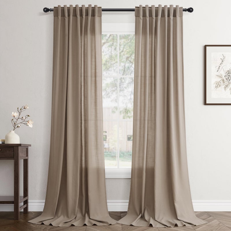 Jowels Dark Taupe Linen Curtains 84 inch Length 2 Panels Set Modern Farmhouse Living Room Drapes Light Filtering Rod Pocket Back Tab Filtering Privacy Semi Sheer Curtain 84 inches Long - Image 1