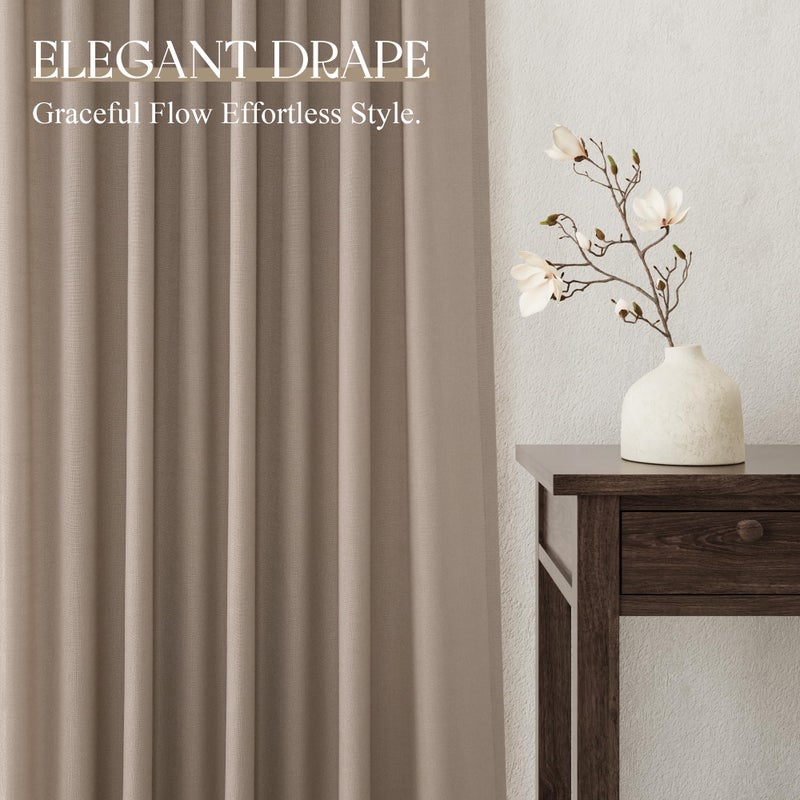 Jowels Dark Taupe Linen Curtains 84 inch Length 2 Panels Set Modern Farmhouse Living Room Drapes Light Filtering Rod Pocket Back Tab Filtering Privacy Semi Sheer Curtain 84 inches Long - Image 3