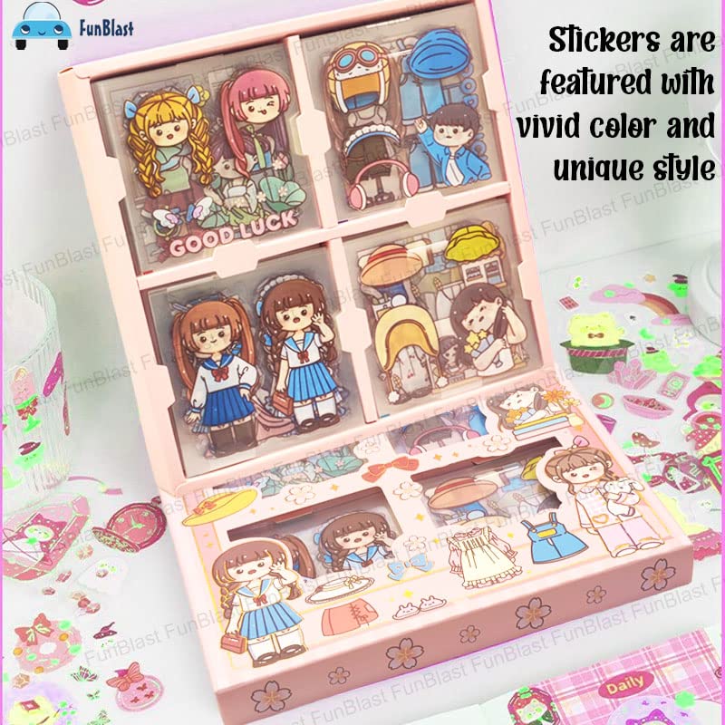 FunBlast PVC Kawaii Stickers For Wall - Japanese Style School Girl Theme, Cute Washi Stickers For Journals, Scrapbooking, DIY Arts & Crafts - 100 Sheets, Removable, 18.2 Cm, Stationery Item - Image 3