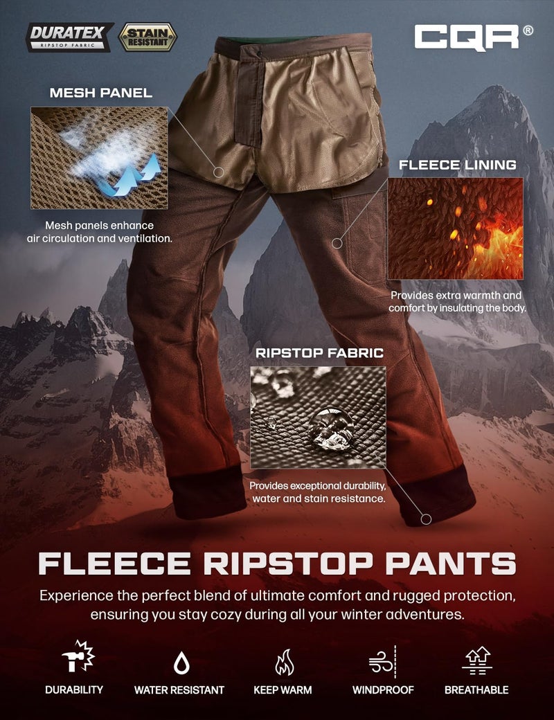 CQR Men's Winter Tactical Cargo Pants, Thermal Fleece Lined Outdoor Snow Ski Hiking Work, Ouray Dark Brown, 34W x 30L - Image 5