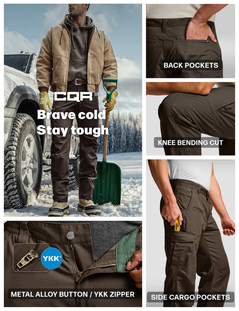 CQR Men's Winter Tactical Cargo Pants, Thermal Fleece Lined Outdoor Snow Ski Hiking Work, Ouray Dark Brown, 34W x 30L - Image 4