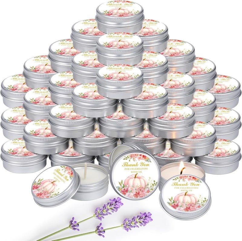 MTLEE 50 Pcs Little Pumpkin Baby Shower Favors Baby Shower Lavender Scented Candles Gift Travel Tin Soy Wax Candle Aromatherapy Candle Favors for Baby Shower Favors(Pink,Girls Pumpkin)