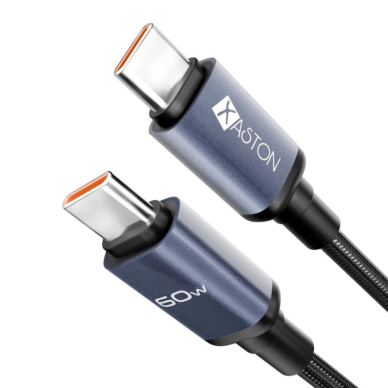 اكساستون كابل شحن سريع من USB-C إلى USB-C بقدرة 60 واط، طول 1.2 متر، مضفر من النايلون من نوع C مزود بشريحة ذكية آمنة، كابل طاقة 3 أمبير مع نقل بيانات لأجهزة الكمبيوتر المحمول والهواتف المحمولة والأجهزة اللوحية - Image 1
