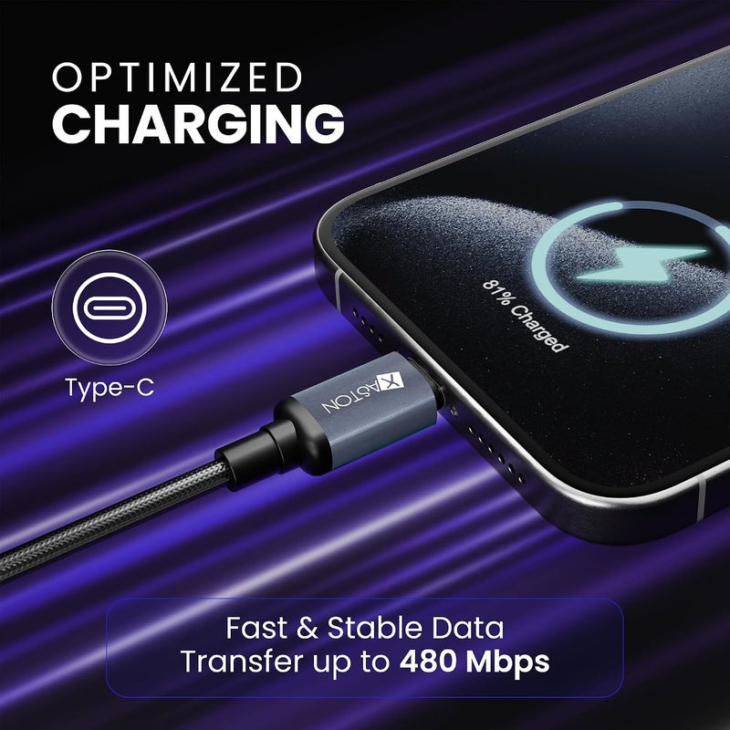 اكساستون كابل شحن سريع من USB-C إلى USB-C بقدرة 60 واط، طول 1.2 متر، مضفر من النايلون من نوع C مزود بشريحة ذكية آمنة، كابل طاقة 3 أمبير مع نقل بيانات لأجهزة الكمبيوتر المحمول والهواتف المحمولة والأجهزة اللوحية - Image 5