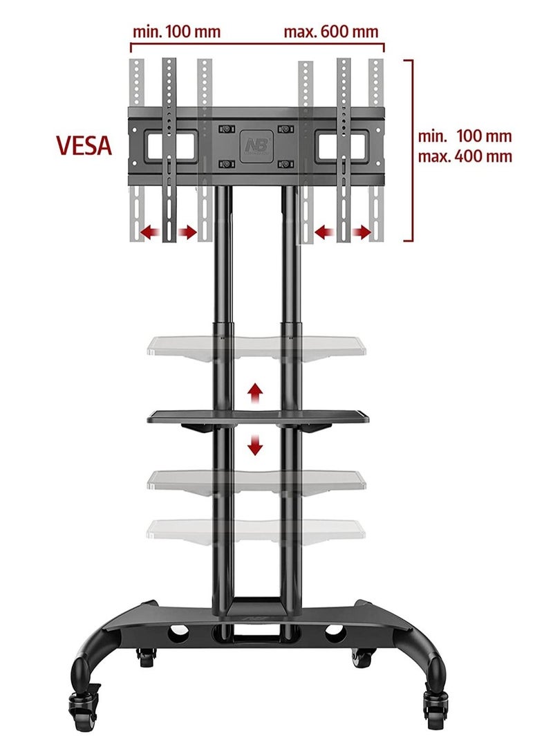 Mobile TV Stand With Lockable Wheels For 32-65 Inch TVs Black - Image 4