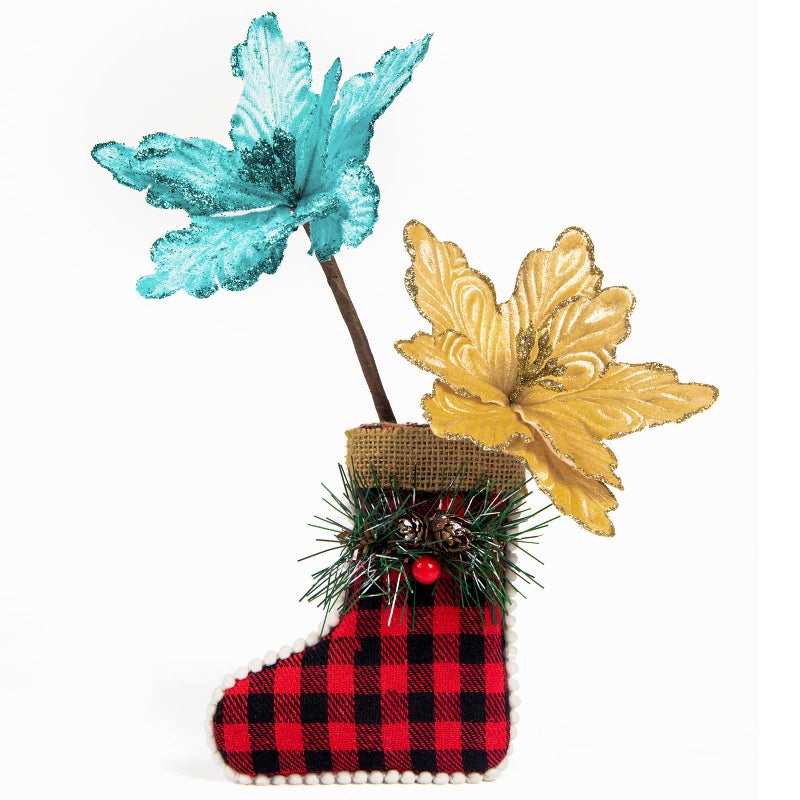 DuHouse DuHouse 7Pcs Poinsettia Flowers Picks Artificial Glitter Poinsettia Flowers with Stems Christmas Tree Ornaments with Stems for Home Kitchen Decorations (Teal Blue) - Image 3