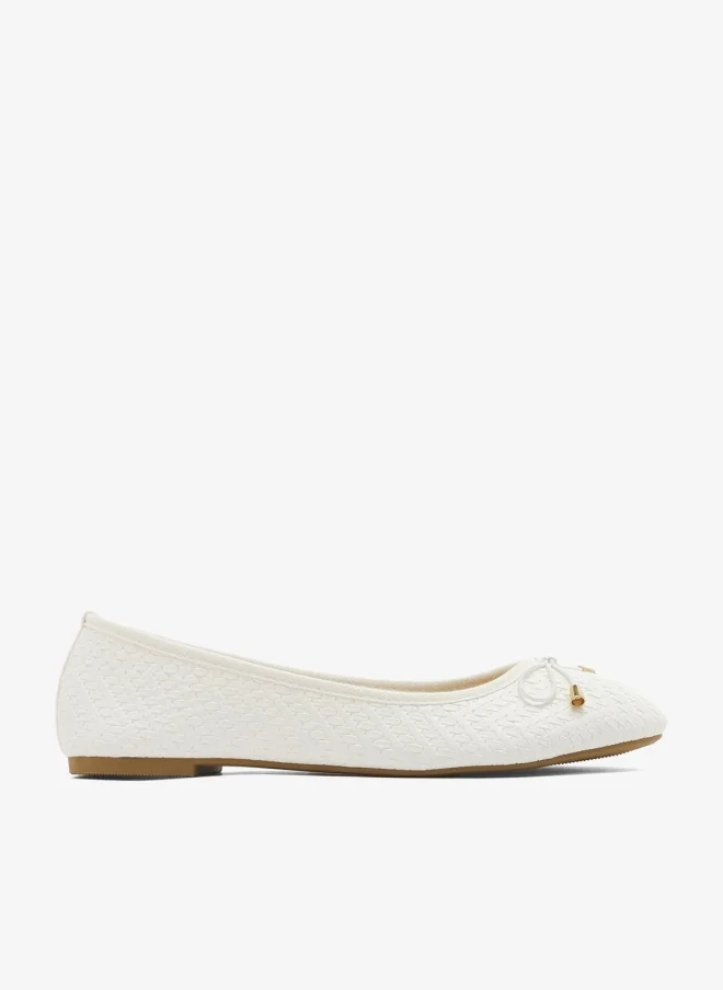 Ginger Textured Ballet Flats With Bow Detail