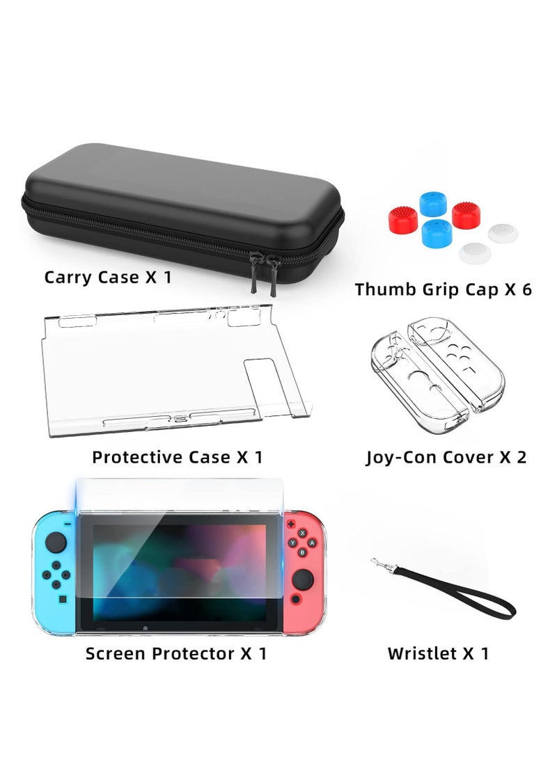 SYOSI Switch Case Compatible with Nintendo Switch 9 in 1 Accessories kit with Carrying Case, Dockable Protective Case, HD Screen Protector and 6pcs Thumb Grips Caps - Image 5