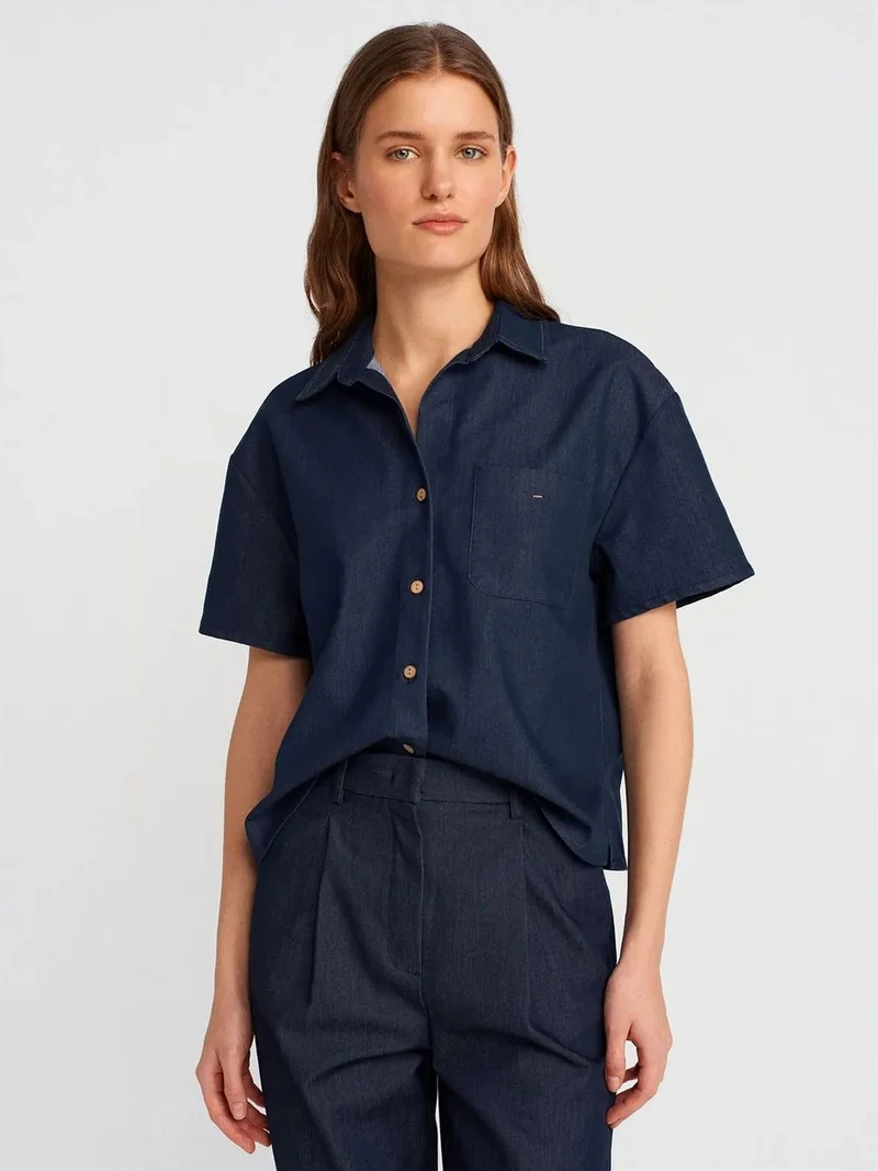 Dilvin Dilvin Women's Linen Blended Short Sleeve Shirt