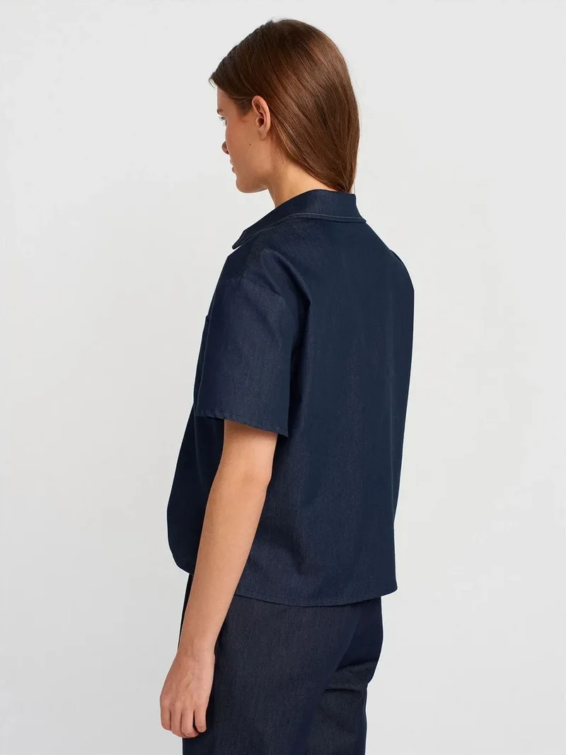 Dilvin Dilvin Women's Linen Blended Short Sleeve Shirt
