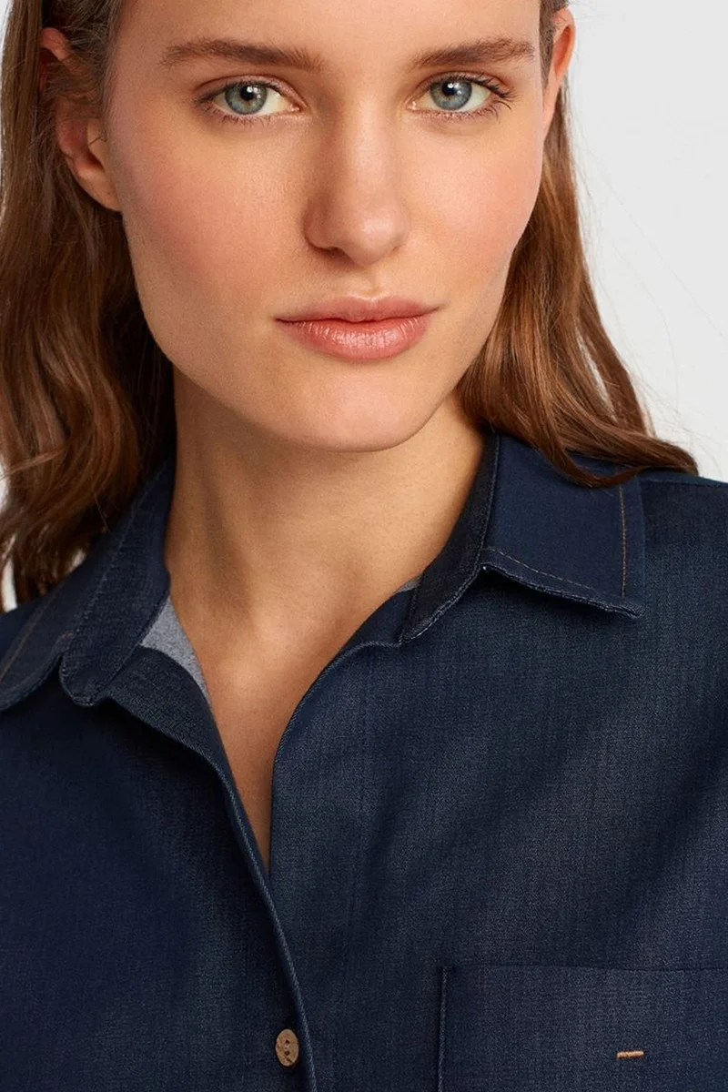Dilvin Navy Blue DILVIN Linen Blend Short-Sleeve Button Shirt for Women | Best Price UAE