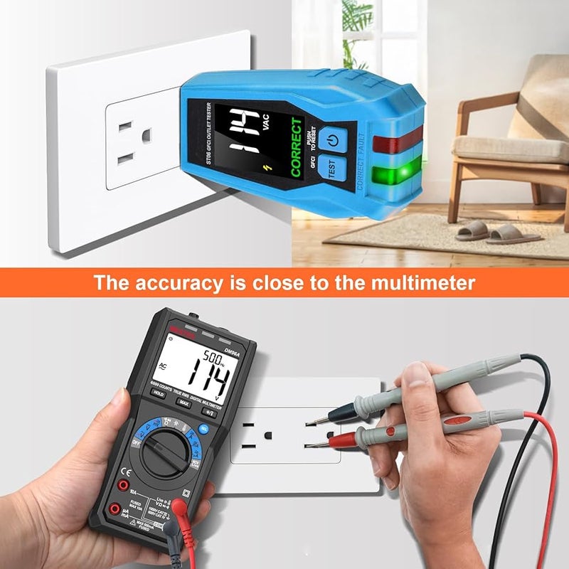 Color LCD Display GFCI Receptacle Tester Outlet Diagnostic Tool Electrical Wiring Fault Detector - Image 4
